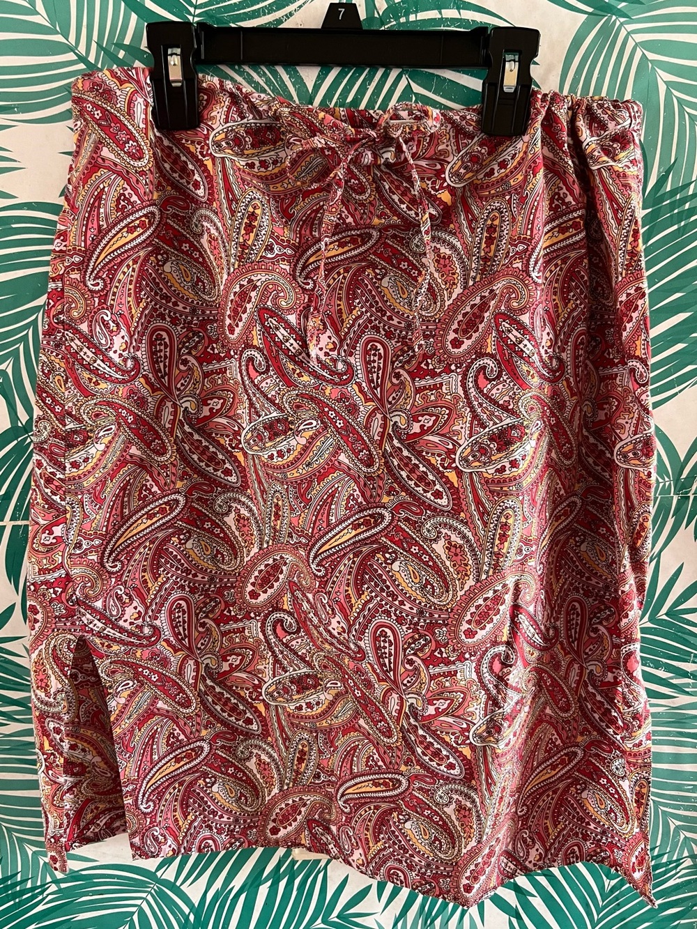 At Last & Co Red Paisley Midi Skirt draw string sz M 100% cotton